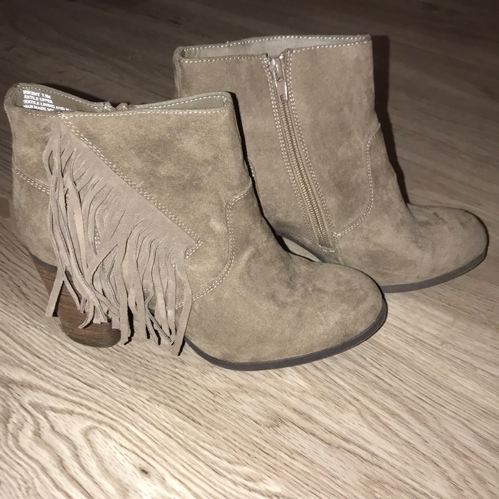 Madden Girl Fringe Tan Suede Booties